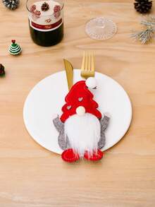 3/6pcs Christmas Table Setting Decorations With Gnome & Snowman Faceless Knife And Fork , Red & White Polka Fabric Protective Covers & Spoon Holder - Festive Cutlery Holders For Home & Restaurant Use, Durable Fabric Material, Easy-Clean Holiday Tableware (Knives/Forks Not Included) - Ideal For Christmas Parties & Everyday Dining - Adorable Gnome Characters With White Pom-Poms & Red Scarves, Seasonal Table Decor, Party Planners, Christmas Decor - Multicolor - View 9