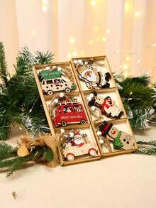 9 pièces/1 set Pendentifs de Noël en bois peints, décorations de Noël, décorations d'hiver pour la maison et célébrations festives, ornements pour sapin de Noël, petits pendentifs, combinaison de pendentifs de poupée de Noël rétro, petits pendentifs, accessoires de décoration d'ambiance festive pour les activités de Noël, décoration de pièce