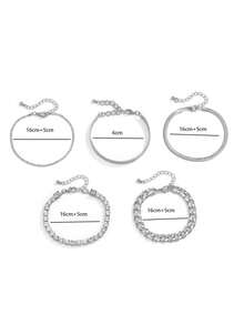 5 件/套复古简约铜质手工多层几何水晶吊饰手链套装适合女孩 - 均碼 - 查看 9