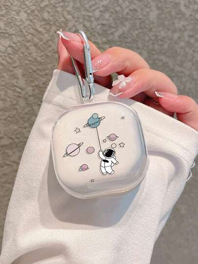 保护壳适用于三星 Galaxy Buds Pro/Buds FE/Buds Live/Buds 2 无线蓝牙耳机，可爱宇航员/透明花卉设计，防摔全覆盖