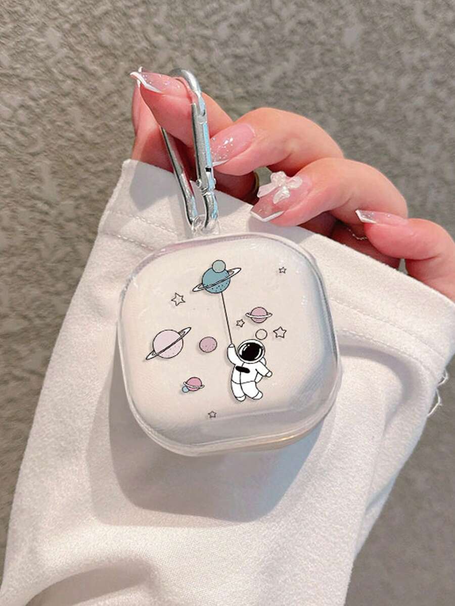 保护壳适用于三星 Galaxy Buds Pro/Buds FE/Buds Live/Buds 2 无线蓝牙耳机，可爱宇航员/透明花卉设计，防摔全覆盖 - 藍色 - 查看 1