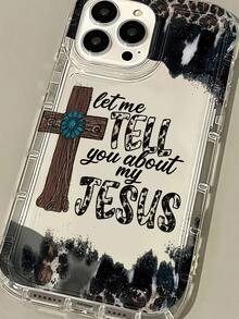 Religious Cross Design With Turquoise Flower And Inspirational Quote "Let Me Tell You About My Jesus" Transparent Personalized UV Printed Phone Case Suitable For IPhone 16/16Plus/16Pro/16ProMax 13/13Pro/13ProMax 12/12Pro/12ProMax 11/11Pro/11Pro Max 7/8 X/Xs - 透明 - 查看 7