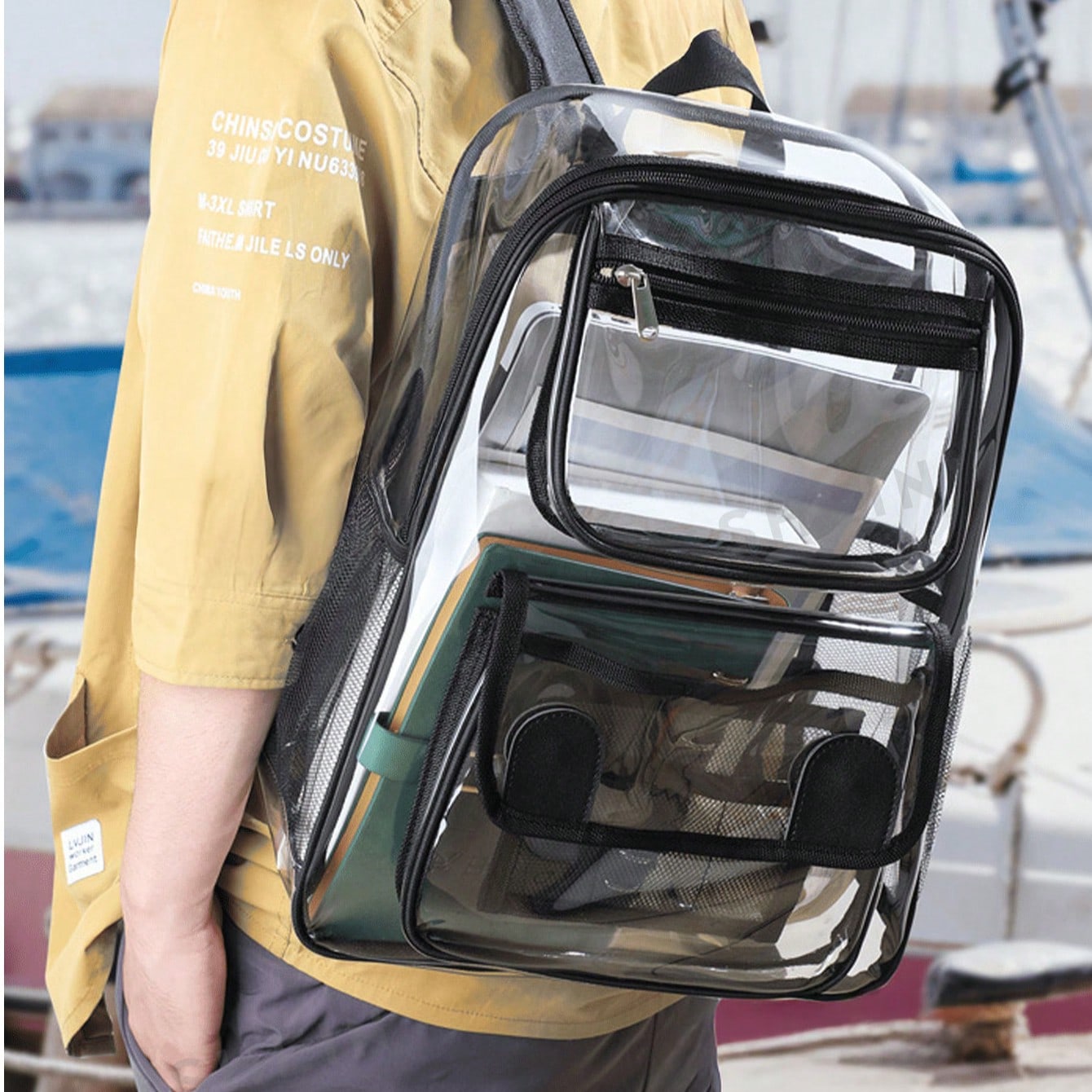 1pc Portable Transparent PVC Backpack School Bag, Sports Waterproof Travel Beach Bag, Casual Large Capacity Multi-Compartment Travel Storage Bag For Concerts, Stadiums , Outdoor Sports, Concerts, Events Women's Transparent Waterproof Shoulder Bags, Perfect For Summer, Vacation & Beach, Waterproof, Sandproof Transparent Bag, Beach Sports Picnic Snacks Clear Storage Bag For Women And Men