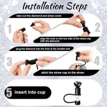 4 Stücke Zubehör-Set für Becher, Diamant-Strohhalm-Abdeckkappe, Glitzer-Silikonhülle für Becher, Silikonanhänger für Strohhalme, Diamant-Herz-Anhänger mit Bommel-Schlüsselanhänger, für Outdoor-Aktivitäten, Valentinstag