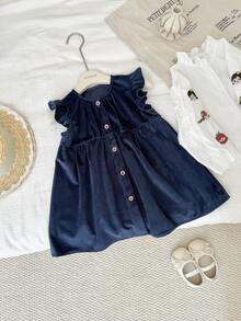 2 Pieces Girls Spring/Autumn Dress Set, Children's Fashionable Embroidered Shirt With Ruffled Vest & Long Sleeve Dress, Princess Style