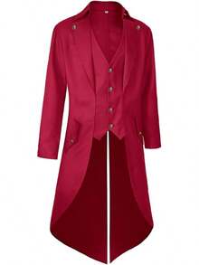 Mens Pirate Coat Steampunk Jacket Tailcoat Renaissance Jacket Halloween Hatter Costume - Red - View 2