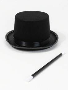 1 套极简主义黑色魔术师帽子和黑白魔法棒道具，2 件套，万圣节 - 黑色 - 查看 1