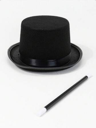 1 套极简主义黑色魔术师帽子和黑白魔法棒道具，2 件套，万圣节