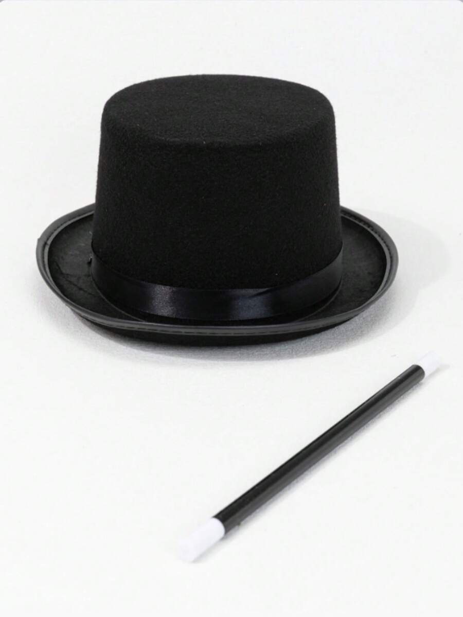 1 套极简主义黑色魔术师帽子和黑白魔法棒道具，2 件套，万圣节 - 黑色 - 查看 1
