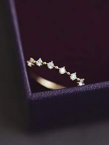 BALMORA 1 件时尚简约高端 S925 纯银精美锆石戒指女士女友礼物 - 金色 - 查看 9