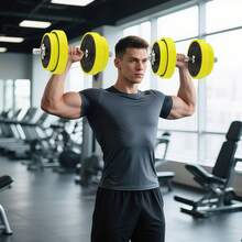 HOMCOM 20KGS 2-In-1 Dumbbell & Barbell Adjustable Set Strength Muscle Exercise Fitness Plate Bar Clamp Rod Home Gym Sports Area, Yellow - Yellow - View 1