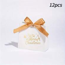 12入優雅聖誕禮品袋 深棕色 印有「Merry Christmas」字樣 節日禮品包裝 派對裝飾 可搭配紅、綠、金裝飾 個人或商業使用 精緻字體設計 金箔裝飾 (1/4/12入) - 彩色 - 查看 7