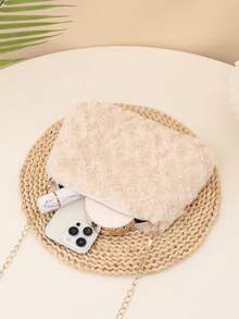 Elegant Furry Women's Handbag, Cute Plush Rose Shaped Fabric Shoulder Bag, New Autumn/Winter Fluffy Chain Crossbody Bag, Solid Color Furry Bag, Fashion Versatile Sweet Lady Shoulder Bag