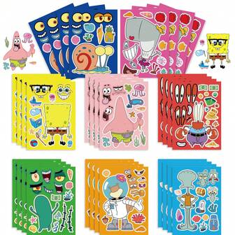  8pcs Spongebob SquarePants Patrick Star Stickers For Kids Make A Face Crafts Sticker For Birthday Party Favor Fillers Gifts
