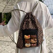 美式复古背包 2024 新款大容量抽绳豹纹背包多功能休闲包，学院风上学背包，便携旅行包，适合节日海滩度假用品，夏季旅行必备，适合前往医院、宿舍、学校、度假酒店，旅行必备物品。 - 彩色 - 查看 5