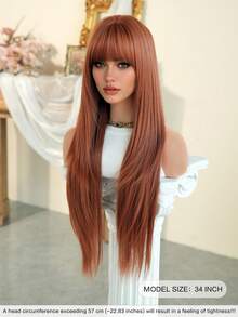 7JHH WIGS 34 Inch Extra Long Straight Maple Leaf Orange Wig With Bangs - Super Long Natural Layered Wigs, High Quality Soft Synthetic Fiber Wigs For Women Daily Wear, Festival Ready Party Use, Graduation Gift - Beginners Glueless Wig Accessories - trái cam - Xem 4