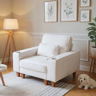 Sectional  Sofa With Cup Holder For Living Room(Single Sofa Chair/2 Seater Loveseat/3 Seater Sofa),Beige