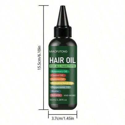 Dầu dưỡng tóc 7 trong 1, chứa dầu hương thảo, dầu thầu dầu, dầu babassu, dầu hạt bí ngô, dầu bạc hà, biotin và keratin, phù hợp với mọi loại tóc, giúp tóc dài hơn, dày hơn và đầy đặn hơn.