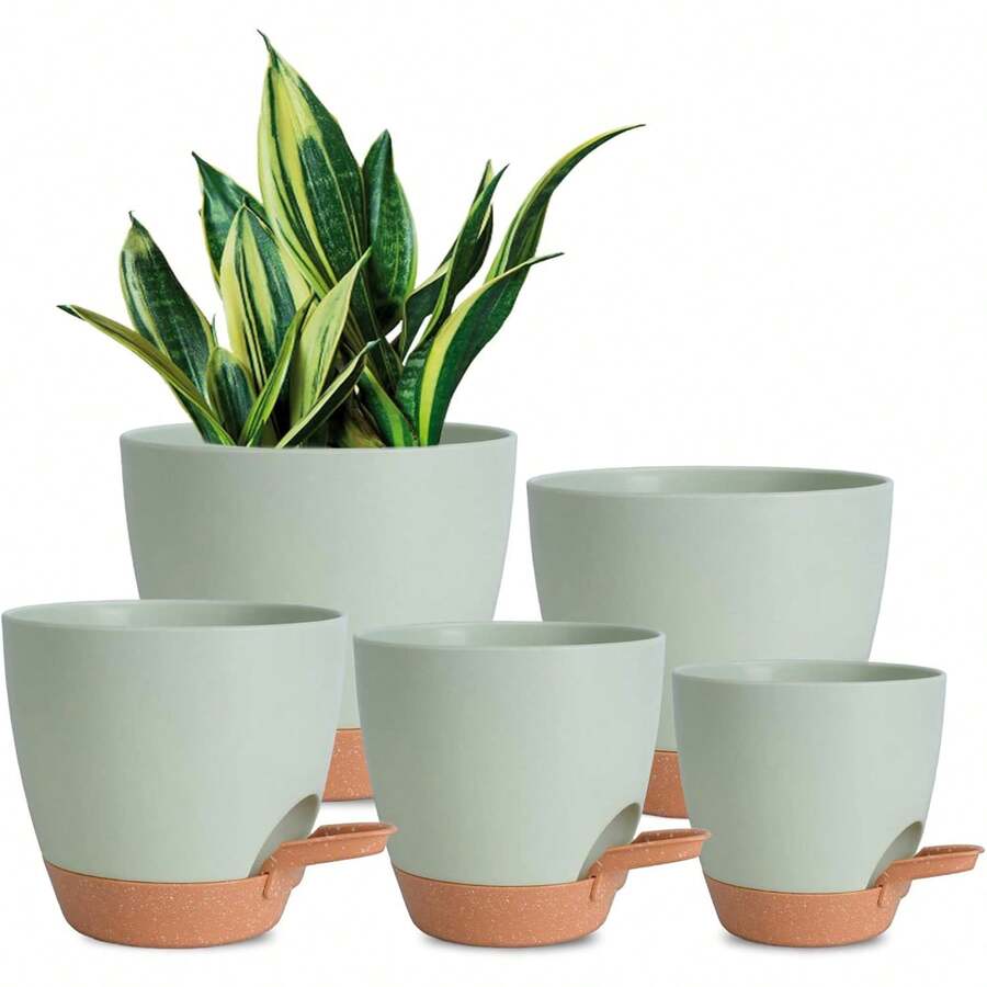 5pcs, Plant Pots Self Watering Planters High Drainage Flowers Pot For Indoor Outdoor Plants With Reservoir Tray And Watering Lip Gardening Planter Garden Flower Pots