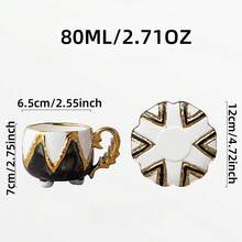 1 Set Antique Style Gold Edged&Red/Blue/Black Coffee Cup And Saucer Christmas Gifts,Irregular Emboss European Style Gold Edged Luxury Ceramic Set, Exquisite Arabic Afternoon Tea Set,Suitable For Coffee, Cappuccino Latte Cup,Milk, Flower Tea Cups, Valentine's Day, Autumn, Winter Christmas Gifts- (80ML)