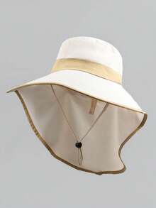 1 chiếc mũ chống nắng bảo vệ cổ mới, chống nắng cho nữ, bảo vệ mặt và chống tia UV, vành lớn cho mùa hè, mũ ngoài trời bằng polyester màu trơn thông thường thích hợp cho các hoạt động ngoài trời và tụ tập vào mùa xuân, mùa thu - Nhiều màu - Xem 11