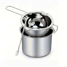 1 Set/3 Piezas Kit de Elaboración de Velas, Olla de Derretir de Acero Inoxidable de 400ML con Mango Largo, Olla Exterior de 800ML, Cuchara Revolvedor, Suministros DIY para Hacer Velas para Uso Doméstico