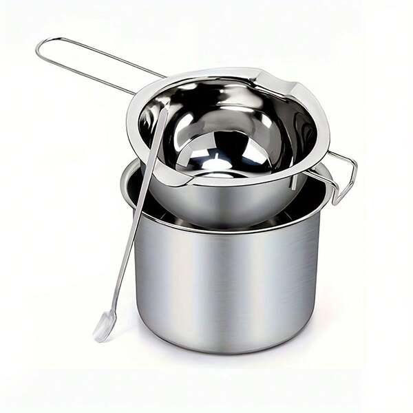 1 Set/3 Piezas Kit de Elaboración de Velas, Olla de Derretir de Acero Inoxidable de 400ML con Mango Largo, Olla Exterior de 800ML, Cuchara Revolvedor, Suministros DIY para Hacer Velas para Uso Doméstico