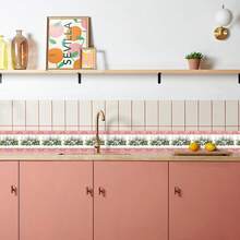 1 rollo de cenefa autoadhesiva con estampado floral rosa y azul - 4.72 X 196.85 pulgadas, decoración de pared resistente al agua y a la humedad, removible y personalizable, adecuada para baño, cocina, sala de estar, dormitorio, encimera y decoración de pared de gabinete - fácil de aplicar y quitar, material de respaldo de lámina de aluminio, cenefa de papel tapiz para zócalo de decoración del hogar.