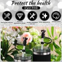 4 Stücke Zubehör-Set für Becher, Diamant-Strohhalm-Abdeckkappe, Glitzer-Silikonhülle für Becher, Silikonanhänger für Strohhalme, Diamant-Herz-Anhänger mit Bommel-Schlüsselanhänger, für Outdoor-Aktivitäten, Valentinstag