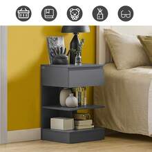 SoBuy FBT49-N, Bedside Table Night Stand Side Table End Table Coffee Table With 1 Drawer And 2 Shelves, Natural - Grey - View 8