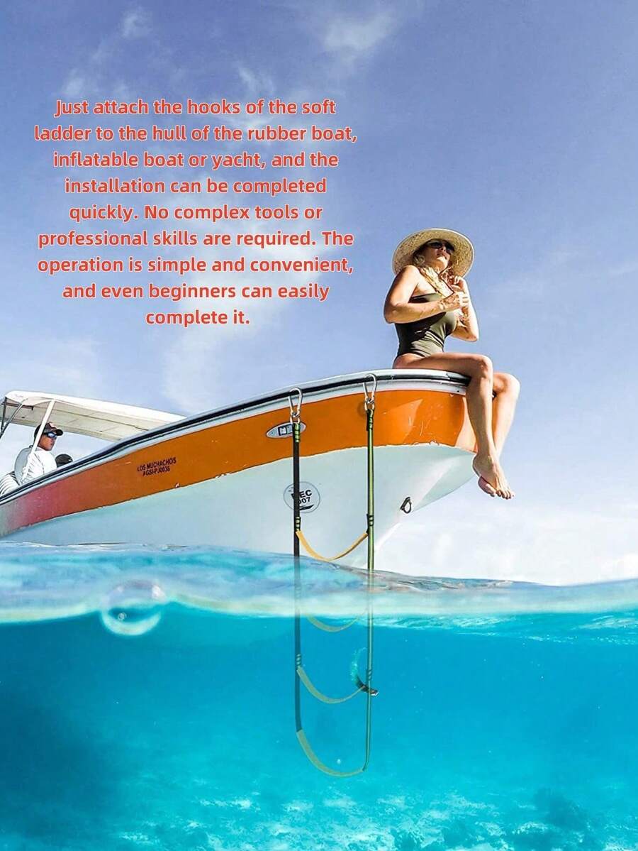 1 Stück aufblasbarer Bootssteigbügel, faltbare Hänge-Leiter für aufblasbare Boote, Yachten, hergestellt aus Nylongewebe und Edelstahl-Haken, erschwinglich, leicht zu tragen und zu verstauen, geeignet für reguläre aufblasbare Boote und Beiboote. Praktisch für Benutzer zum Ein- und Aussteigen des Bootes bei Lässig-Angeln oder Wassersportaktivitäten.