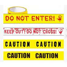 Halloween Absperrband Dekorationen - 1 Rolle gelb "NICHT BETRETEN" mit roten Bluthandabdrücken, gruselige Zubehörteile für Spukhaus, Friedhof, Party Dekoration - Verschiedenfarbig - Übersicht 4