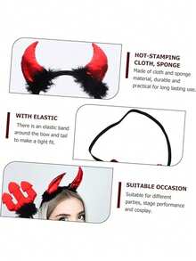 Halloween Demon Cosplay Props Accessories Set Halloween Party Demon Fork Headband Tail Ears Horns Red