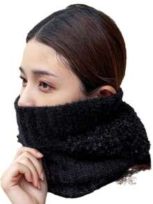 1pc Solid Color Casual Polyester Fluffy Splice Warm Knitted Neck Gaiter Scarf For Autumn/Winter Autumn Decor