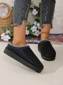 2025年秋冬新款女士毛绒拖鞋，厚底封闭式趾套脚蓬松拖鞋，带毛绒衬里 - 黑色 - 查看 4