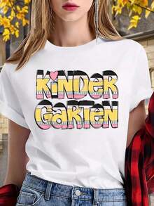 100% Cotton Women Kindergarten Pencil First Day Of School Teacher Toddler Kids T-Shirt - trắng - Xem 1