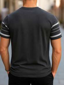 DAMAI MEN'S FASHION Short Sleeve Men's T-Shirt With Round Neck, Ideal For Everyday Use - 深灰色 - 查看 2