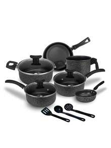 Cookware Set Casserole Set 9 Pieces Kit Nonstick Glass Lid Elegance With Cutlery - cerámica negra - Ver 2
