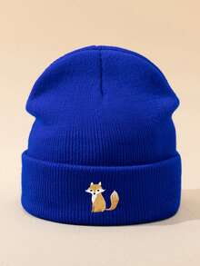 1pc Unisex Cartoon Fox Embroidery Beanie, Elastic Warm Casual Outdoor Fashion Knit Hat, Versatile Thin Style Suitable For Daily Wear, Gift Autumn Outfits - A - View 22