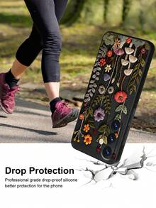1 ốp lưng điện thoại màu đen in họa tiết giả thêu, tương thích với iPhone 16 Pro Max/16 Plus/16 Pro/16/16e, A54/A55/A53, S24/S24fe/S24 Plus/S24 Ultra, S25/S25 Plus/S25 Ultra, không phải họa tiết 3D. - màu đen - Xem 3