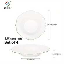 Białe zestawy obiadowe ze złotym rantem - nowoczesny styl, nowy zestaw obiadowy z porcelany kostnej, piękne krawędzie w kształcie muszli i luksusowe złote wykończenia - odporny na zarysowania, zestawy talerzy i misek do zmywarki ceramicznej, zestaw naczyń, zestaw misek i talerzy, zestaw obiadowy do kuchni, ceramiczne naczynia do mikrofalówki i zmywarki, biały,