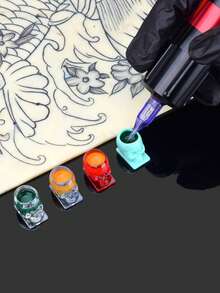 100pcs/Pack Disposable Skull Pattern Tattoo Ink Caps, Square Base, Suitable For Tattoo, Makeup Pigment, Tattoo Ink Container, Tattoo Supplies - Multicolor - View 6