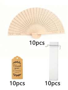 30件/15件優雅木製折扇婚禮手持扇套組，附標籤與歐根紗袋，適用婚禮、新娘派對、生日派對與派對伴手禮 - 彩色 - 查看 12