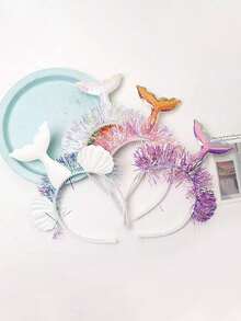 1pc Mermaid Mesh Flower Animal Design Hair Band For Party - Purple - View 6