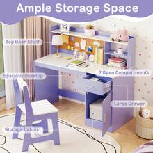 Lifezeal Kids Study Desk And Chair Set Wooden Children Writing Table With Shelves & Drawer - Purple - View 4