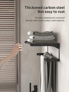 1 pieza Toallero de baño - Diseño moderno de doble capa, montado en la pared, sin necesidad de perforar, estantería de ducha, almacenamiento de baño para toallas, batas de baño, accesorios de ducha, ideal para almacenamiento de baño, estructura ahorradora de espacio, adecuado para uso doméstico y hotelero Accesorios de baño Herramientas de baño - Negro - Ver 6