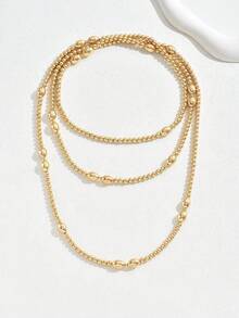 1pc Autumn/Winter New Middle Eastern Style Beaded Necklace, Fashionable & Elegant Exaggerated Metallic Geometric Shapes, Golden Round & Oval Beads Long Sweater Chain, Wrap Around Multi-Layer, Versatile For Daily, Street Style, Holidays, Gift For Friends