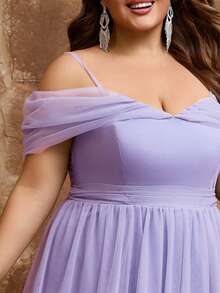 Plus Tulle Off The Shoulder Maxi Dress For Wedding Guest Evening Party Formal Event Prom Gowns Fashion Elegant Cruise Graduation Homecoming Curve - Mauve Purple - View 7