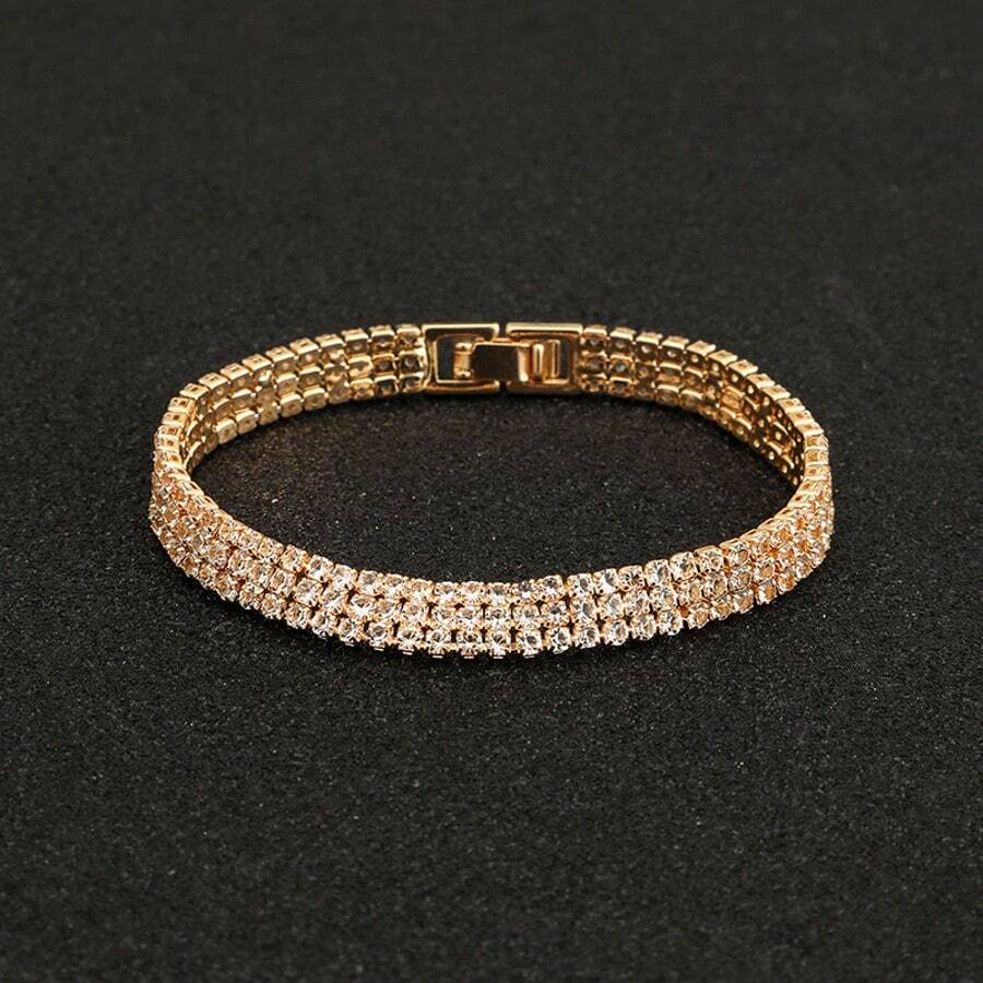 Multi-Layered Rhinestone Wrap Cuff Bracelet Vintage Crystal Open Wide Bangle Cuff Sparkly Bridal Prom Party Stretchy Wrist Jewelry For Women - Vàng - Xem 1