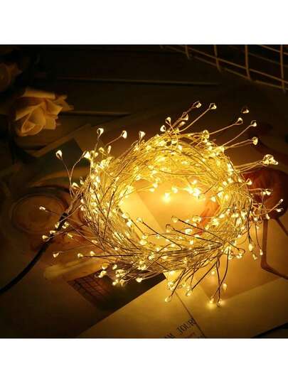 1pc LED Copper Wire Lights For Christmas Decoration, LED Firecracker Lights For Home Holiday Decor, LED Festival Lights With 8 Flashing Modes, LED Fairy Lights Suitable For Wedding, Party, Bedroom Decoration